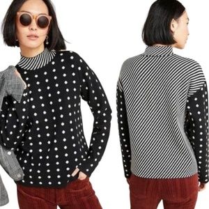 ANTHROPOLOGIE WOMENS IVANNA LIZZIE POLKA DOT STRIPED MOCK NECK SWEATER SZ LARGE